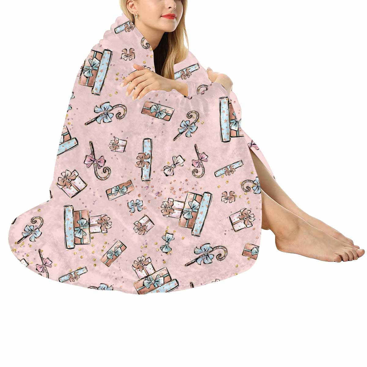 Pink Christmas  Circular Micro Fleece Blanket 47"