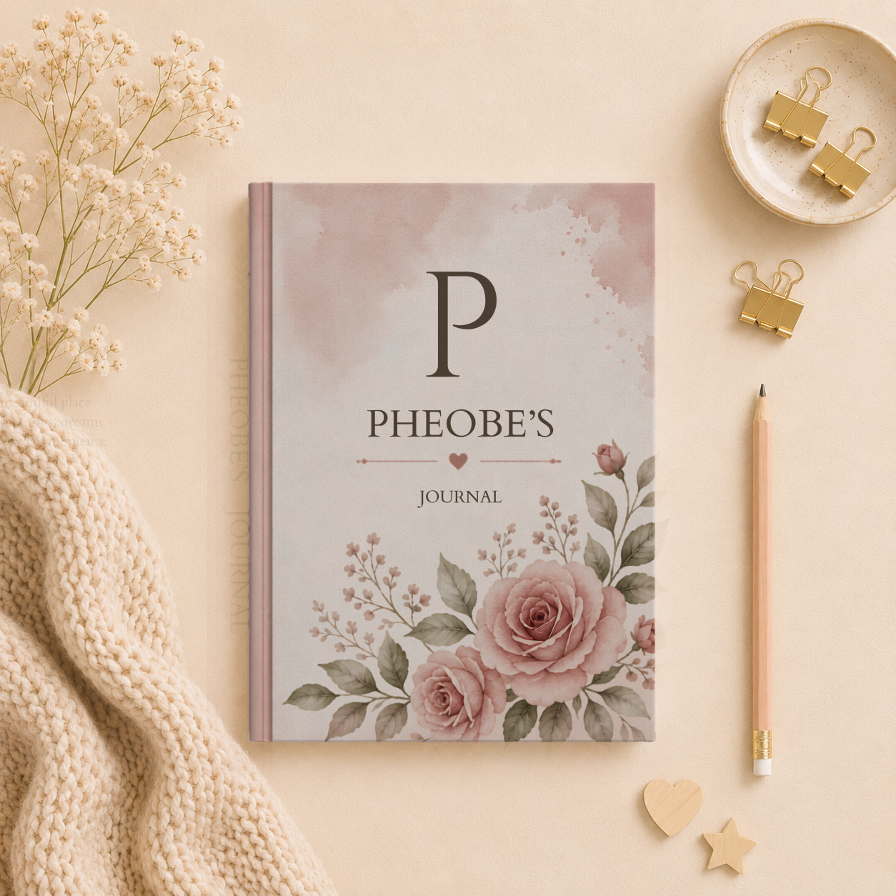 Custom Floral Hardcover Journal, Personalized Name Notebook, Floral Design Diary, Matte Finish, Gift for Writers, Hardcover Journal