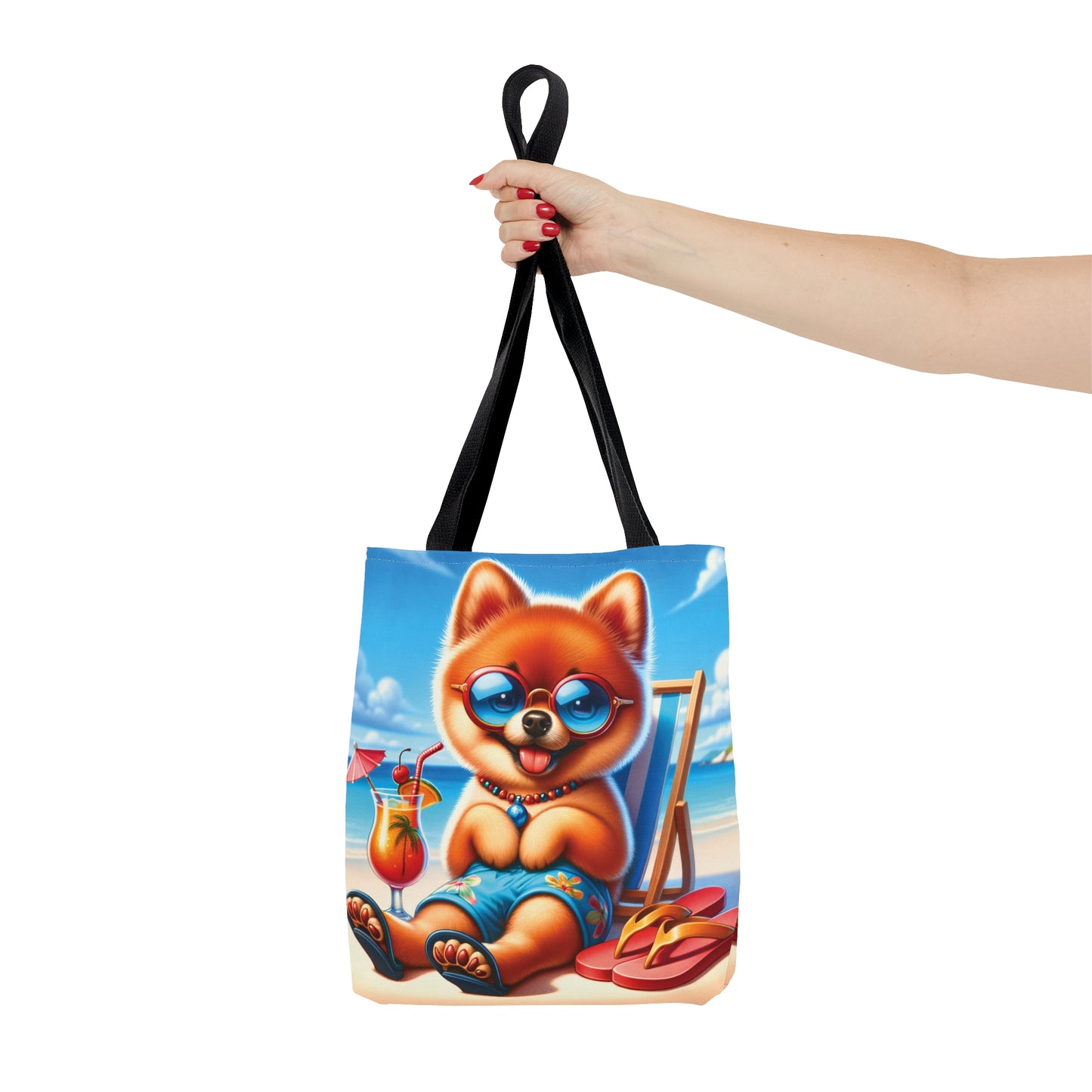 Tote Bag, Dog on Beach, Pomeranian in shorts, Tote bag, awd-1232