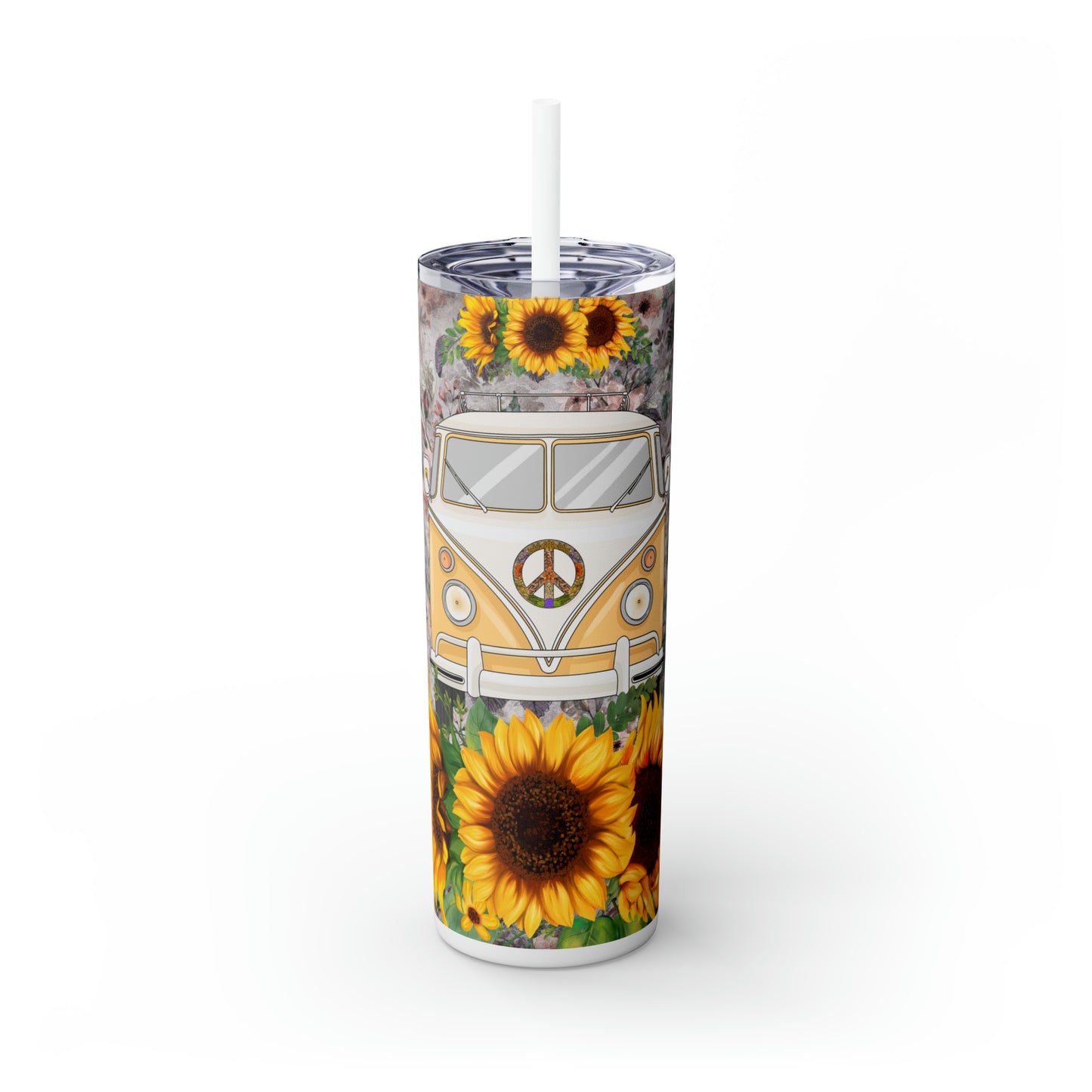 Skinny Tumbler with Straw, 20oz, Sunflower Combi Van