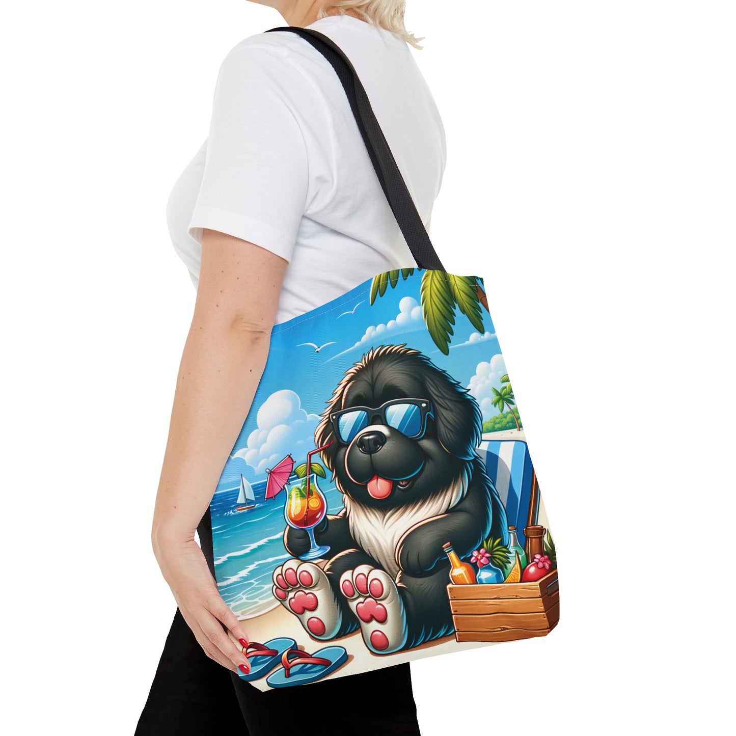 Tote Bag, Dog on Beach, New foundland, Tote bag,  awd-1227