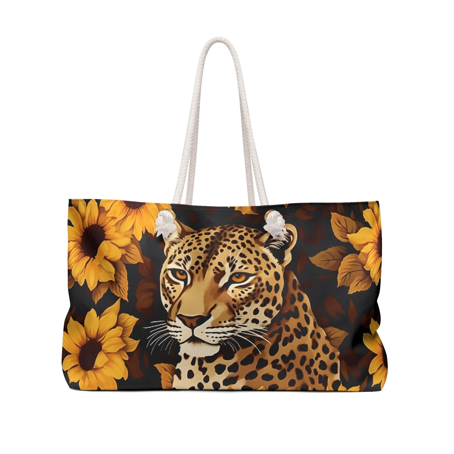 Personalised/Non-Personalised Weekender Bag, Leopard, Sunflowers, Large Weekender Bag, Beach Bag, Book Bag