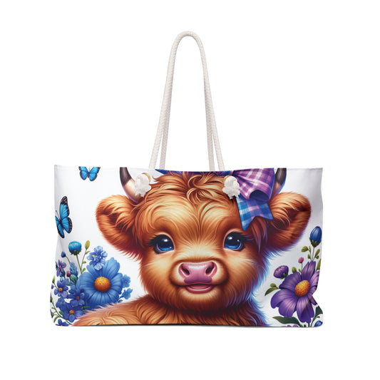 Personalised/Non-Personalised Weekender Bag, Highland Cow, Large Weekender Bag, Beach Bag, Book Bag