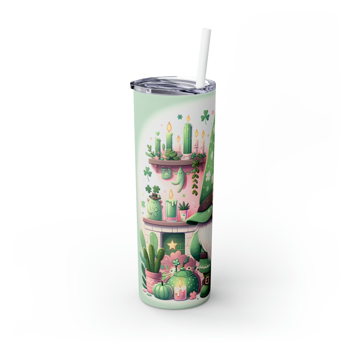 Skinny Tumbler with Straw, 20oz, St Patricks Gnome