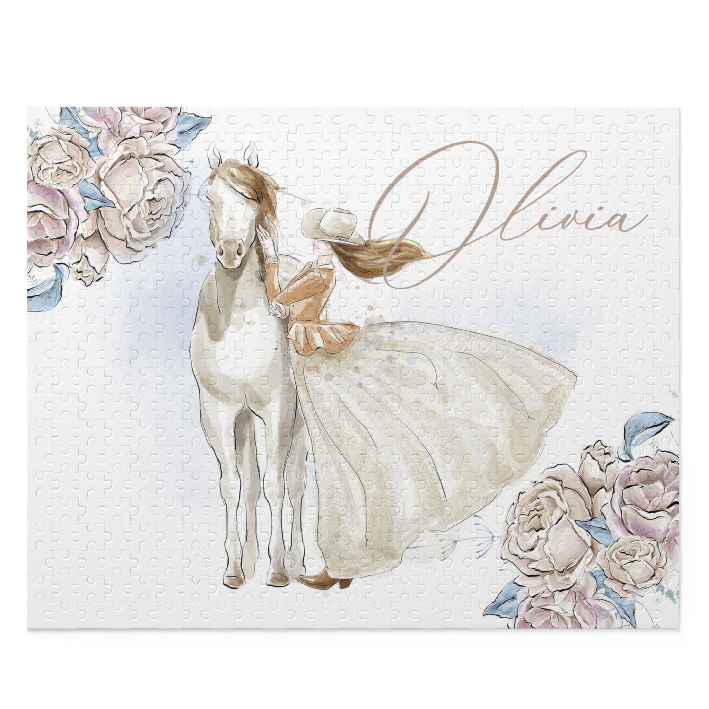 Personalised/Non-Personalised Puzzle, Just a Girl Who Loves Horses, Romance Floral (120, 252, 500-Piece)