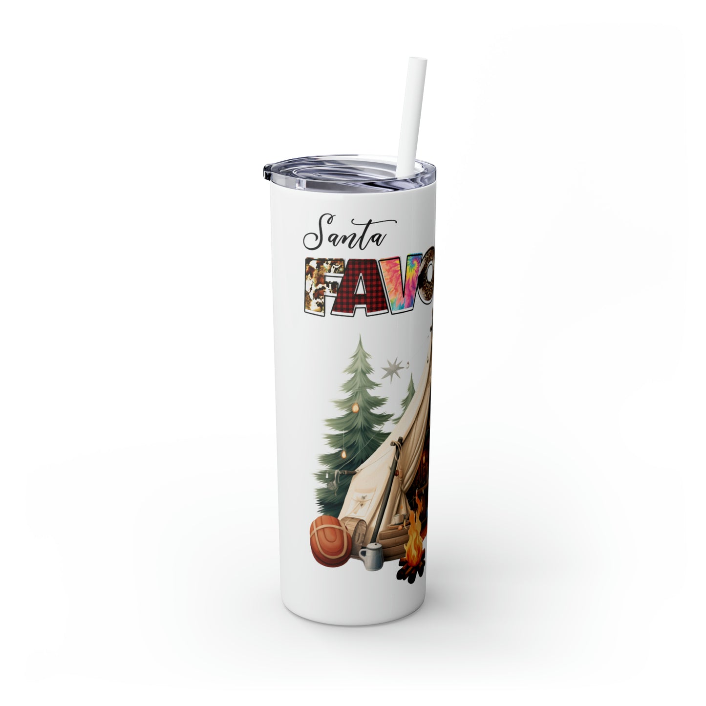 Skinny Tumbler with Straw, 20oz, Santa Favorite Camper