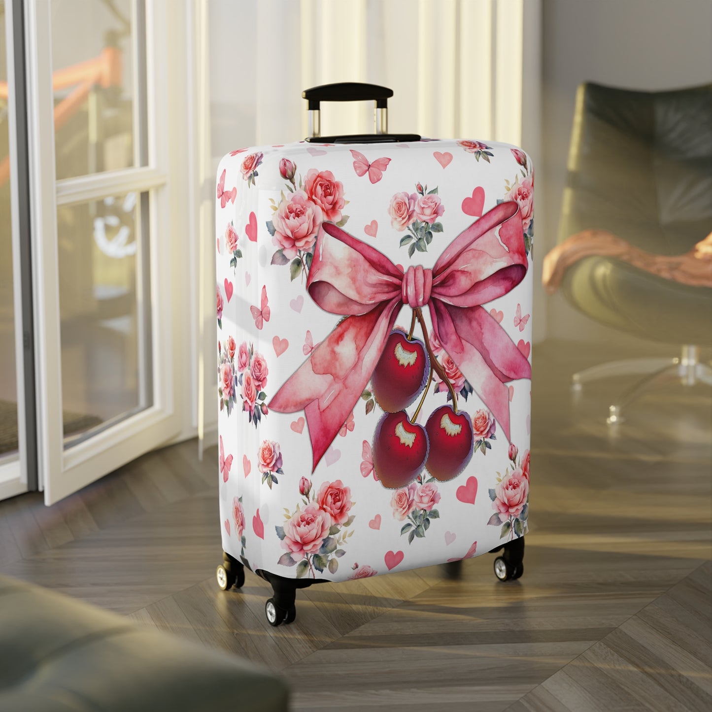 Luggage Cover, Rockabilly, Coquette, Hearts, Roses and Butterflies, Cherries and Ribbon, awd-2523