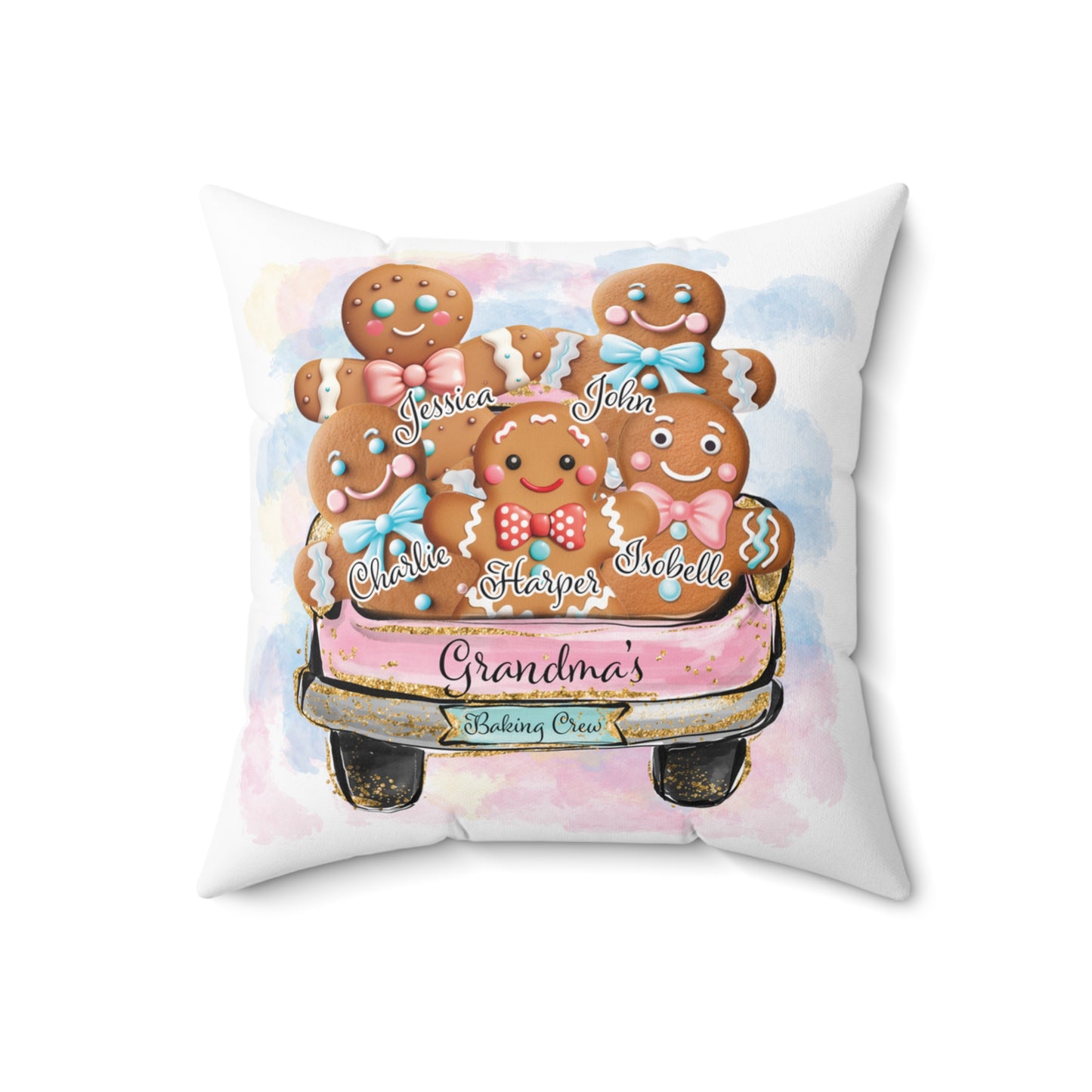 Personalised Polyester Square Pillow, Gingerbread Car