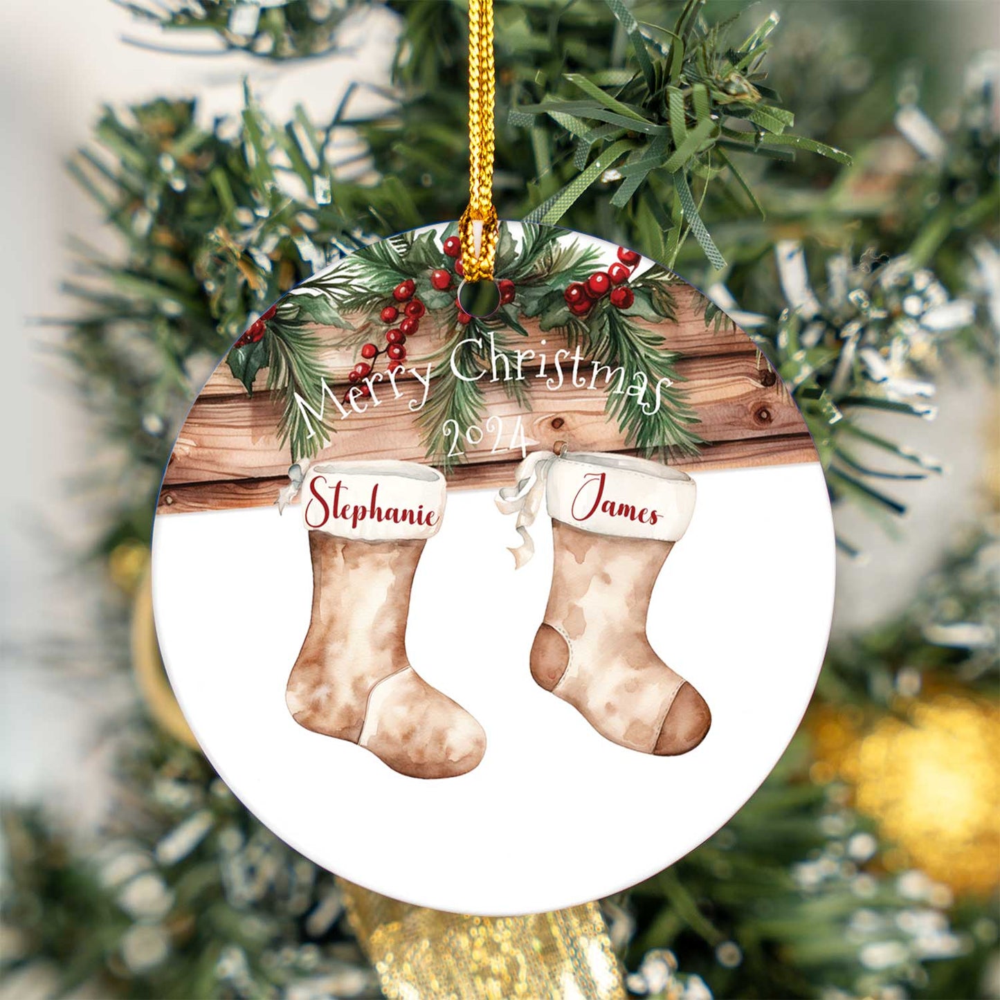 Personalised Stockings Christmas Ceramic Ornament