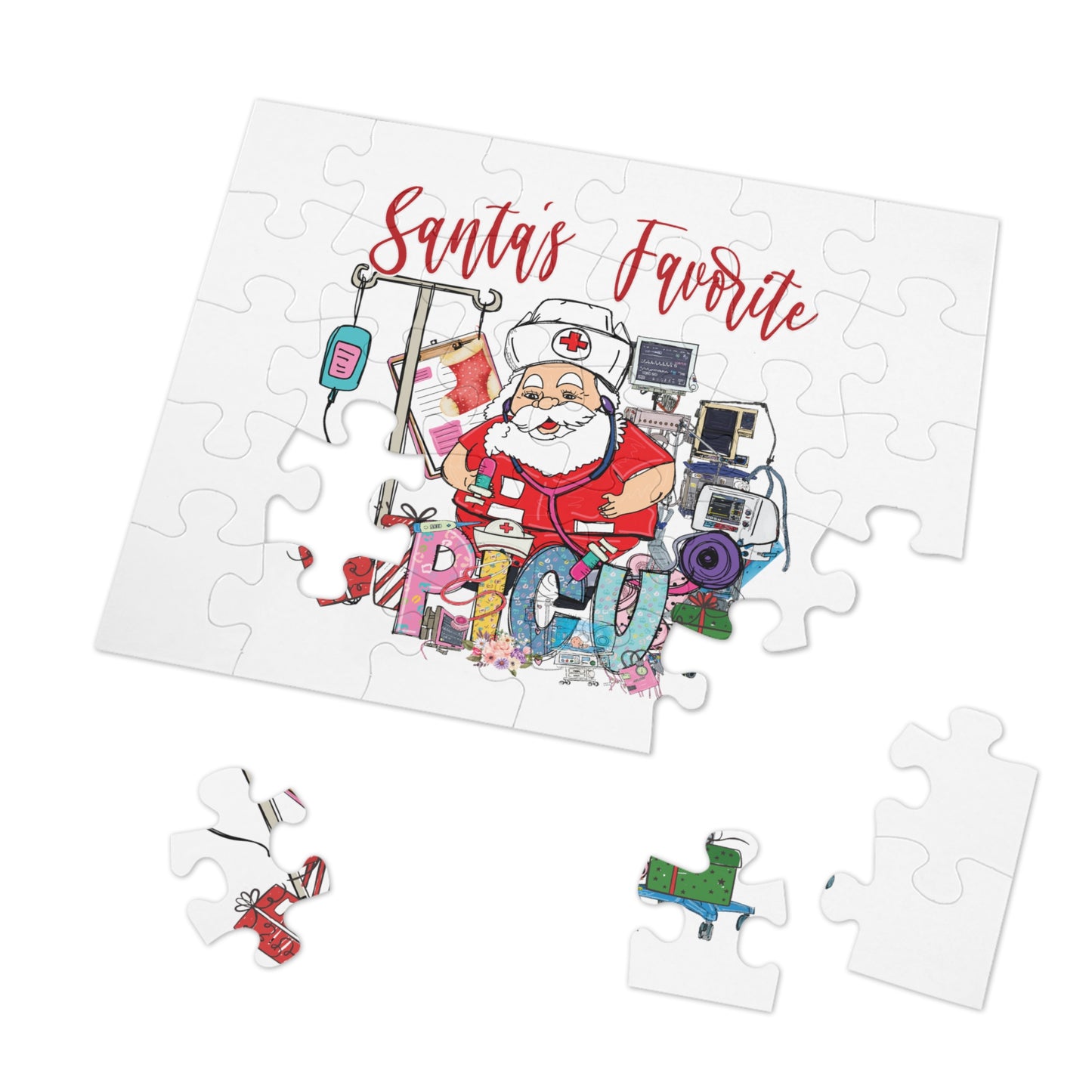 Jigsaw Puzzle, Santa's Favorite PICU Nurse, Personalised/Non-Personalised (30, 110, 252, 500,1000-Piece)