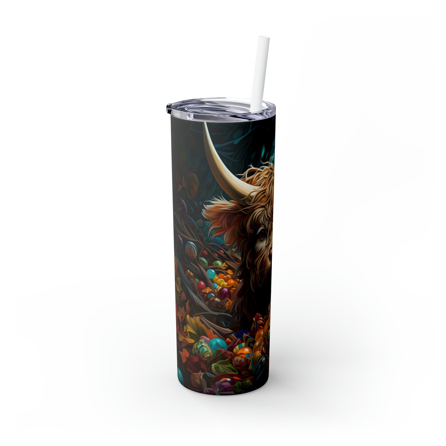 Skinny Tumbler with Straw, 20oz Highlander Cow