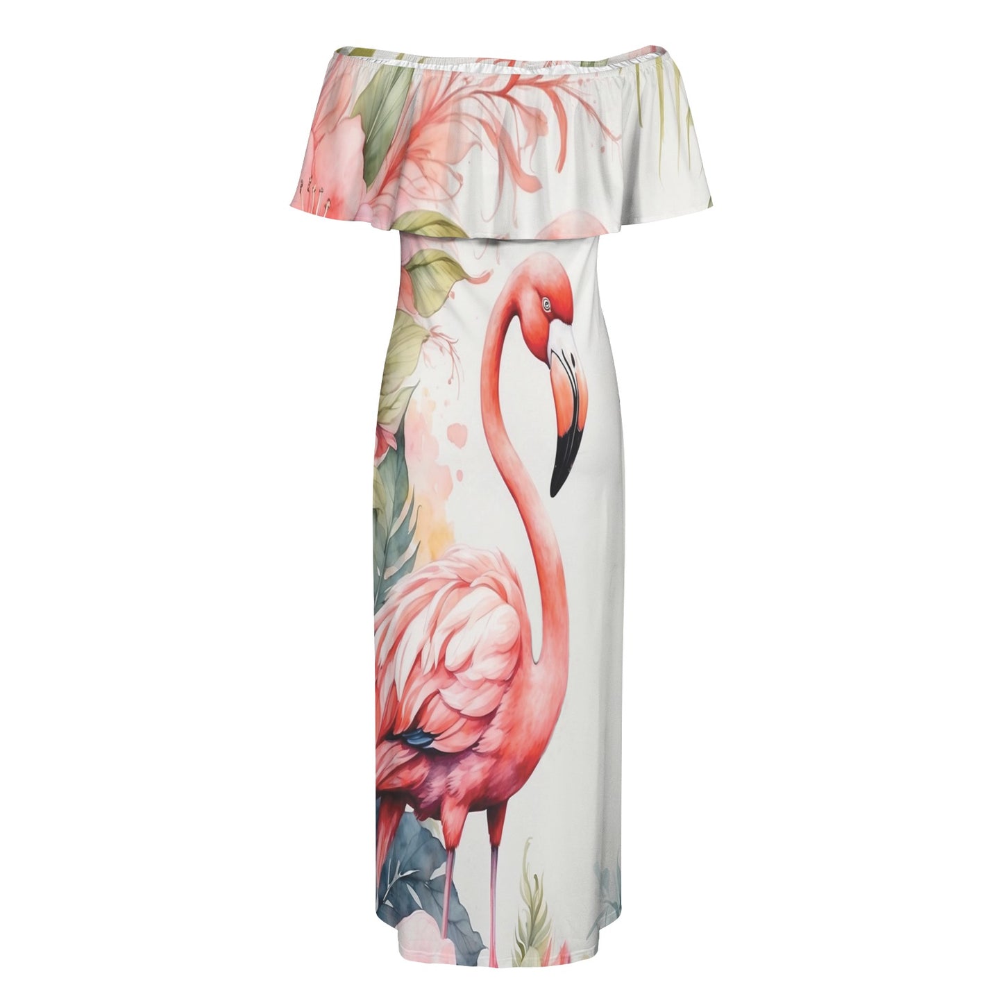 Flamingo awd702 Women's Off Shoulder Ruffle Boat Neck Dress (Model D71)