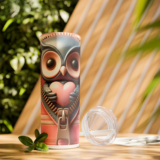 Skinny Tumbler with Straw, 20oz, Owl, Valentines Day