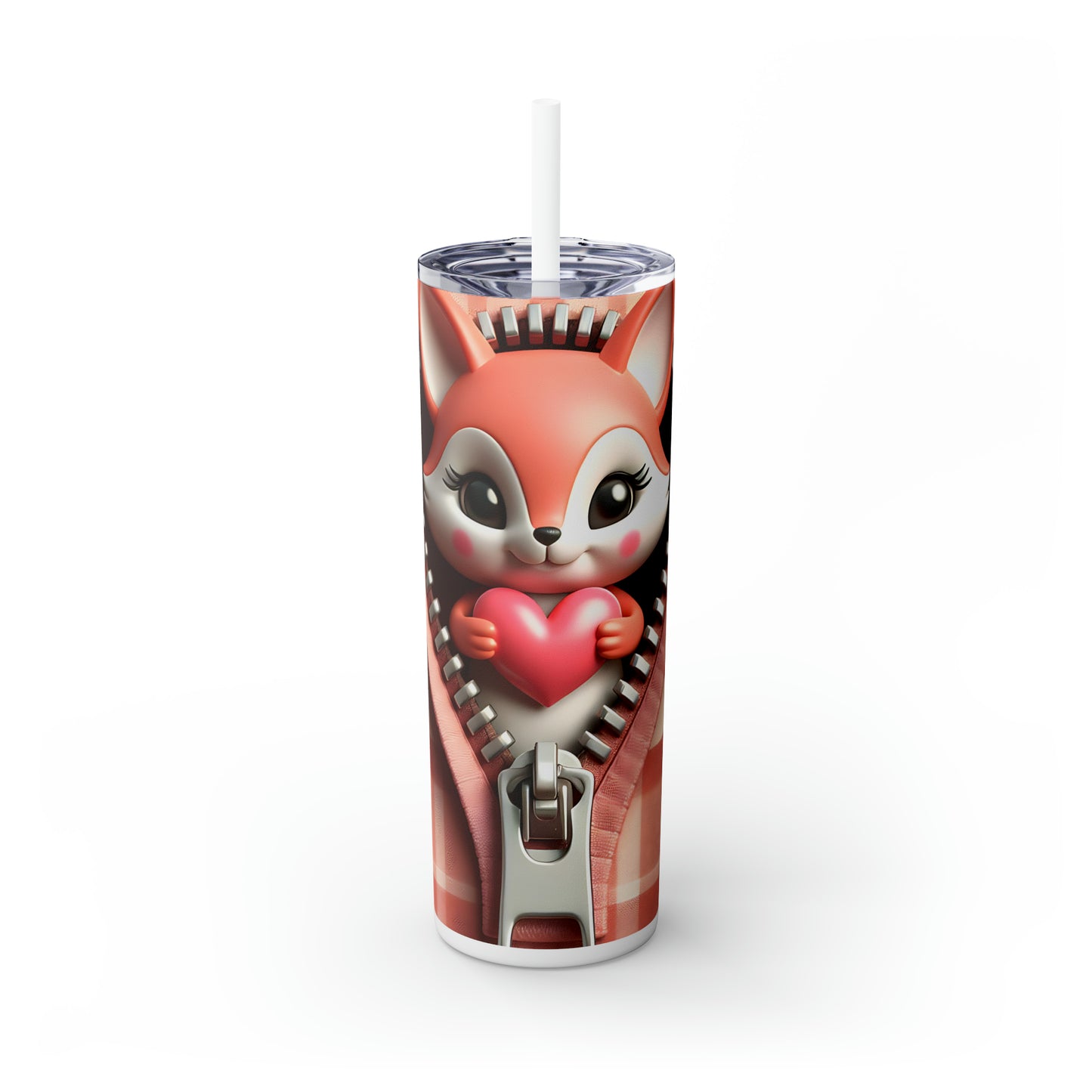 Skinny Tumbler with Straw, 20oz, Fox, Valentines Day, awd-949