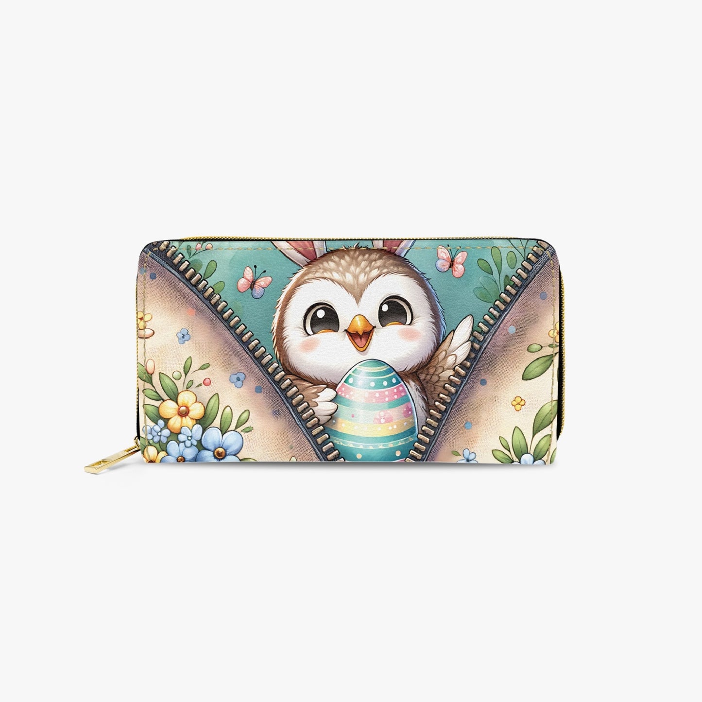 Long Type Zipper Purse Easter- Owl with Bunny ears - awd-1302