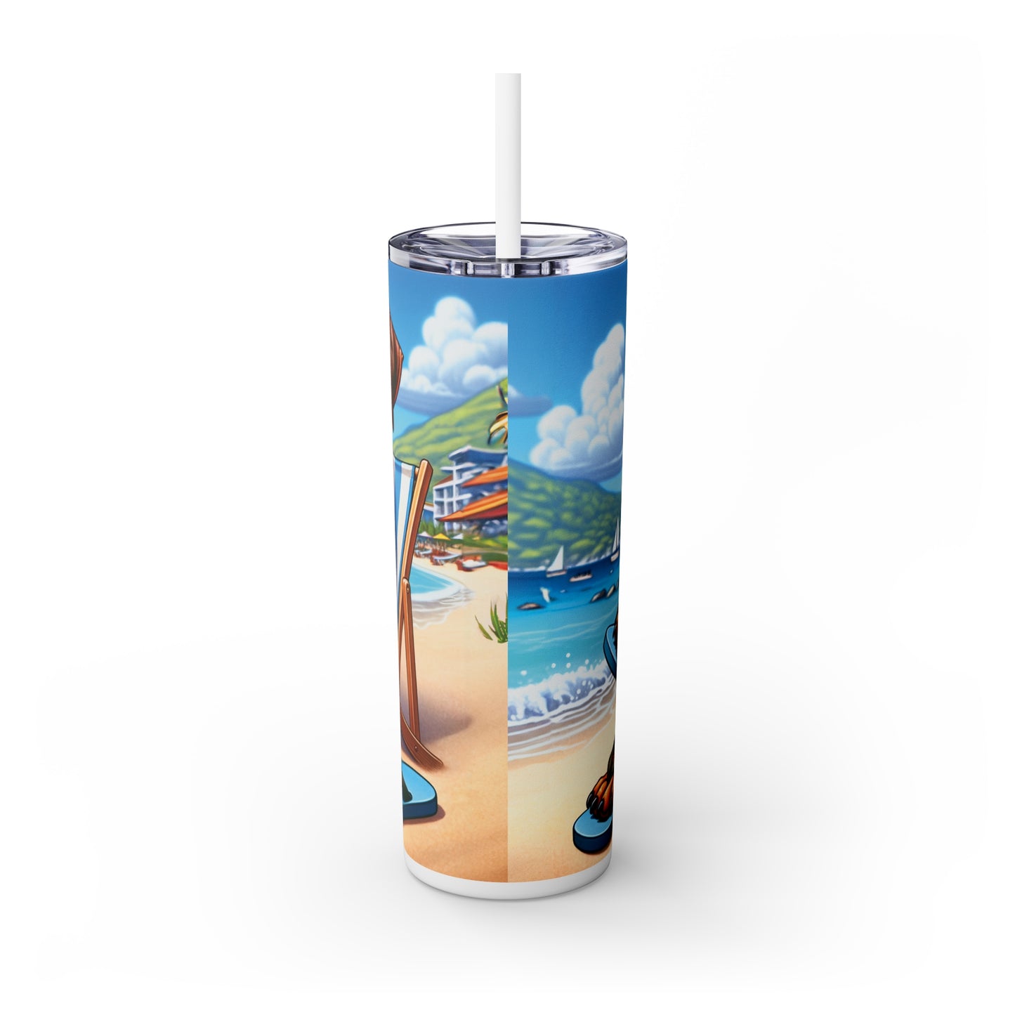 Skinny Tumbler with Straw, 20oz, Dog on Beach, Rhodesian Ridgeback, awd-1239