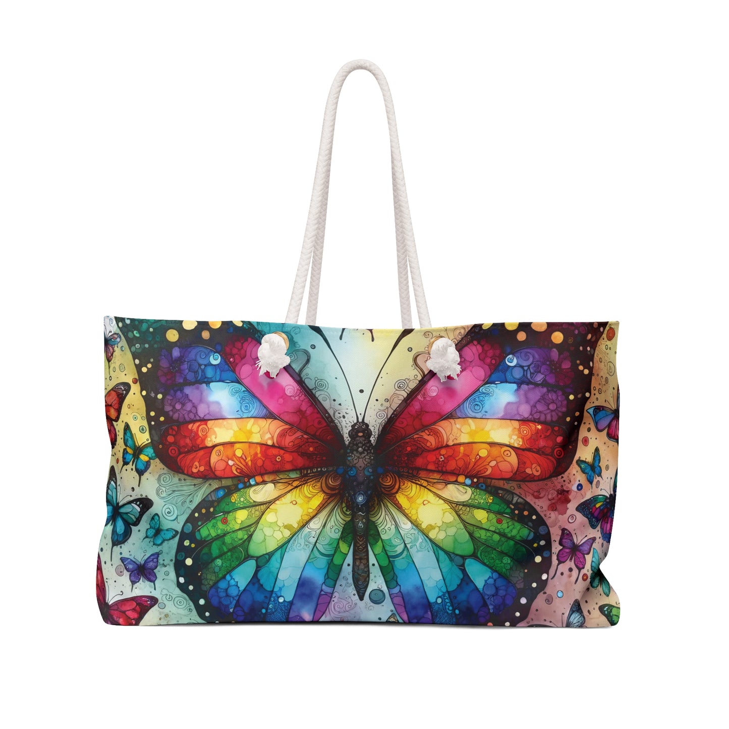 Personalised/Non-Personalised Weekender Bag, Butterflies, Large Weekender Bag, Beach Bag, Book Bag