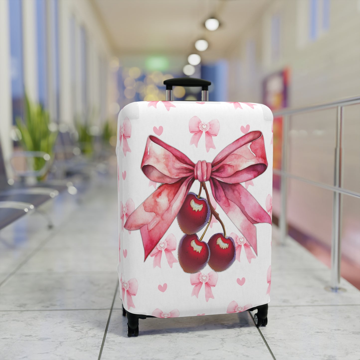 Luggage Cover, Rockabilly, Coquette, Pink Ribbons, Cherries and Ribbon, awd-2505