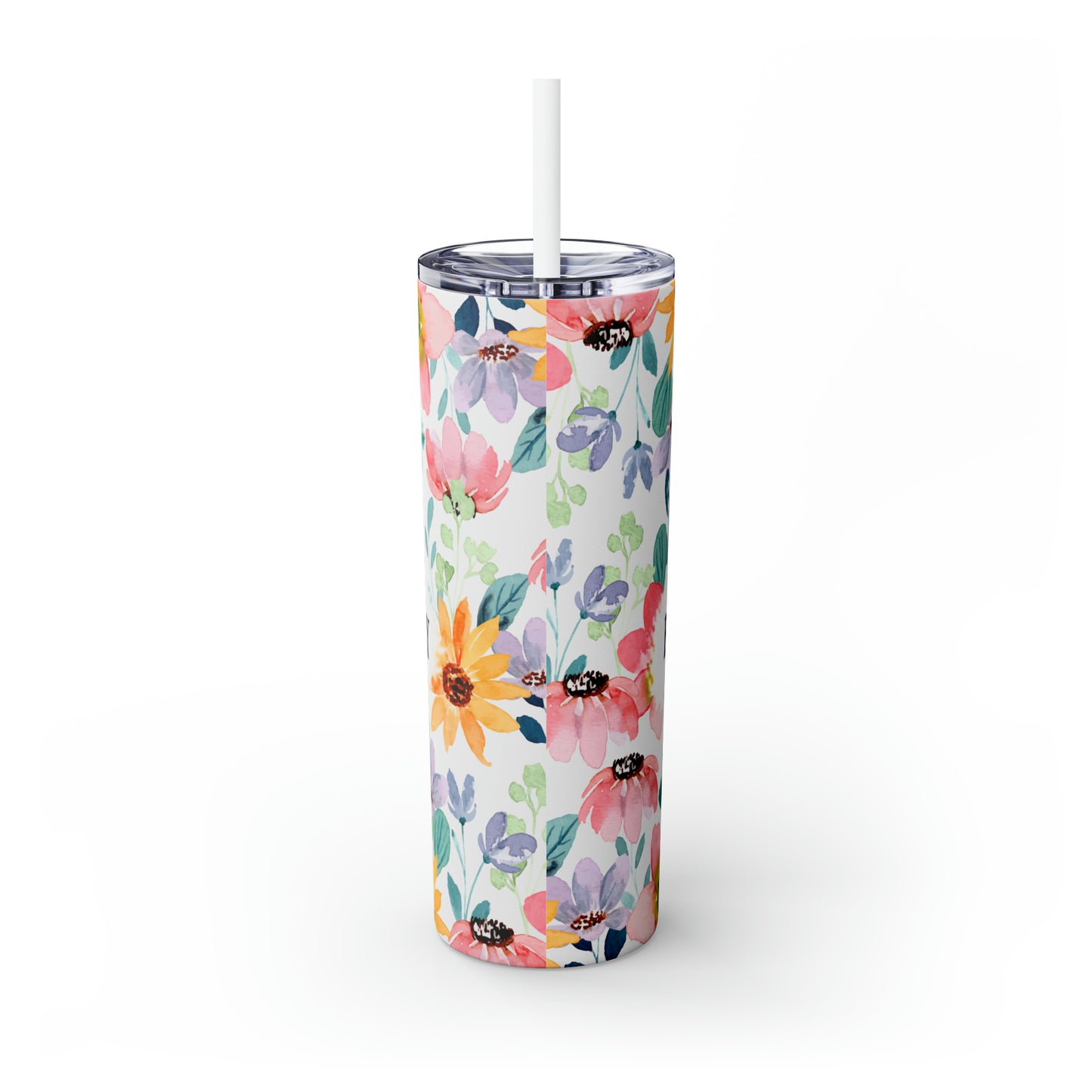 Skinny Tumbler with Straw, 20oz, Floral Mum Quote, awd-531