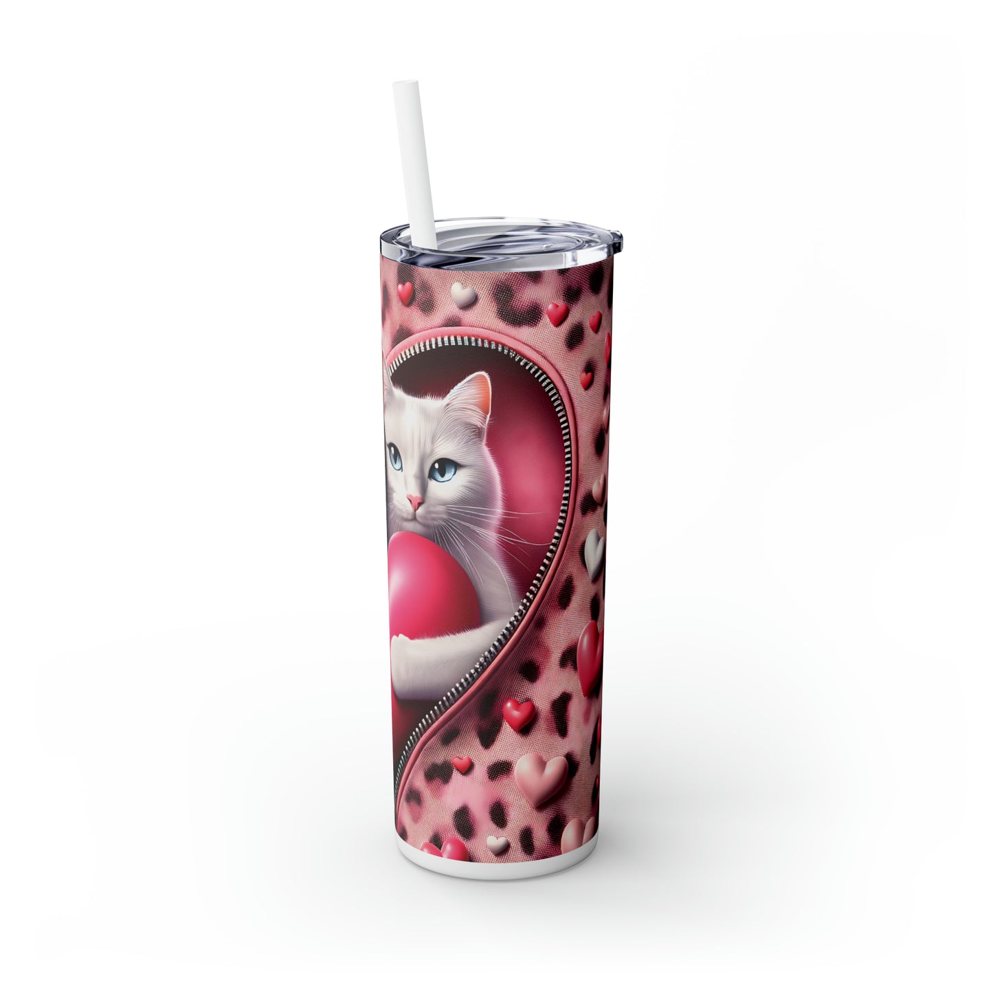 Skinny Tumbler with Straw, 20oz, Cat, Valentines Day, awd-756