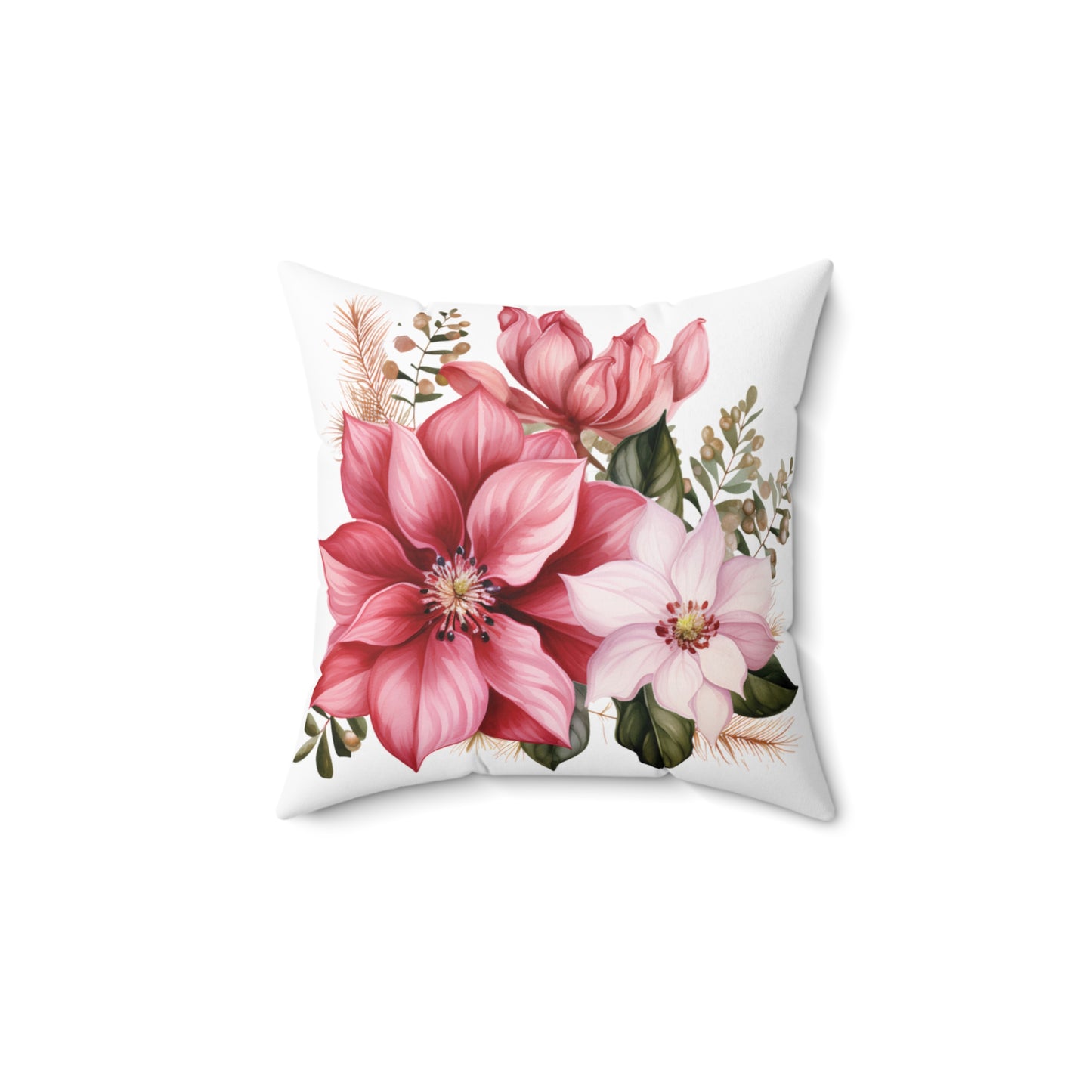 Polyester Square Cushion, Pink Poinsettia