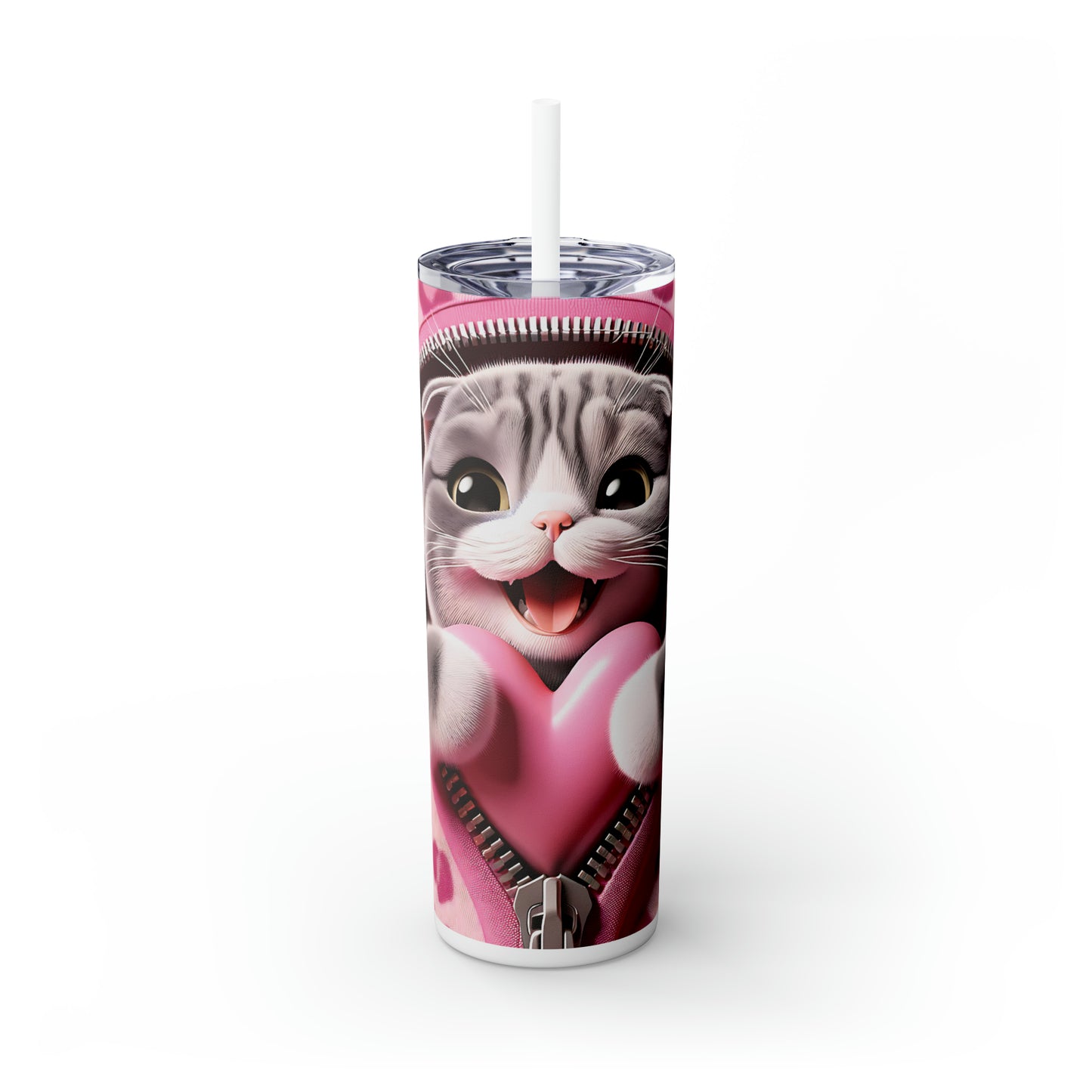 Skinny Tumbler with Straw, 20oz, Cat, Valentines Day, awd-748