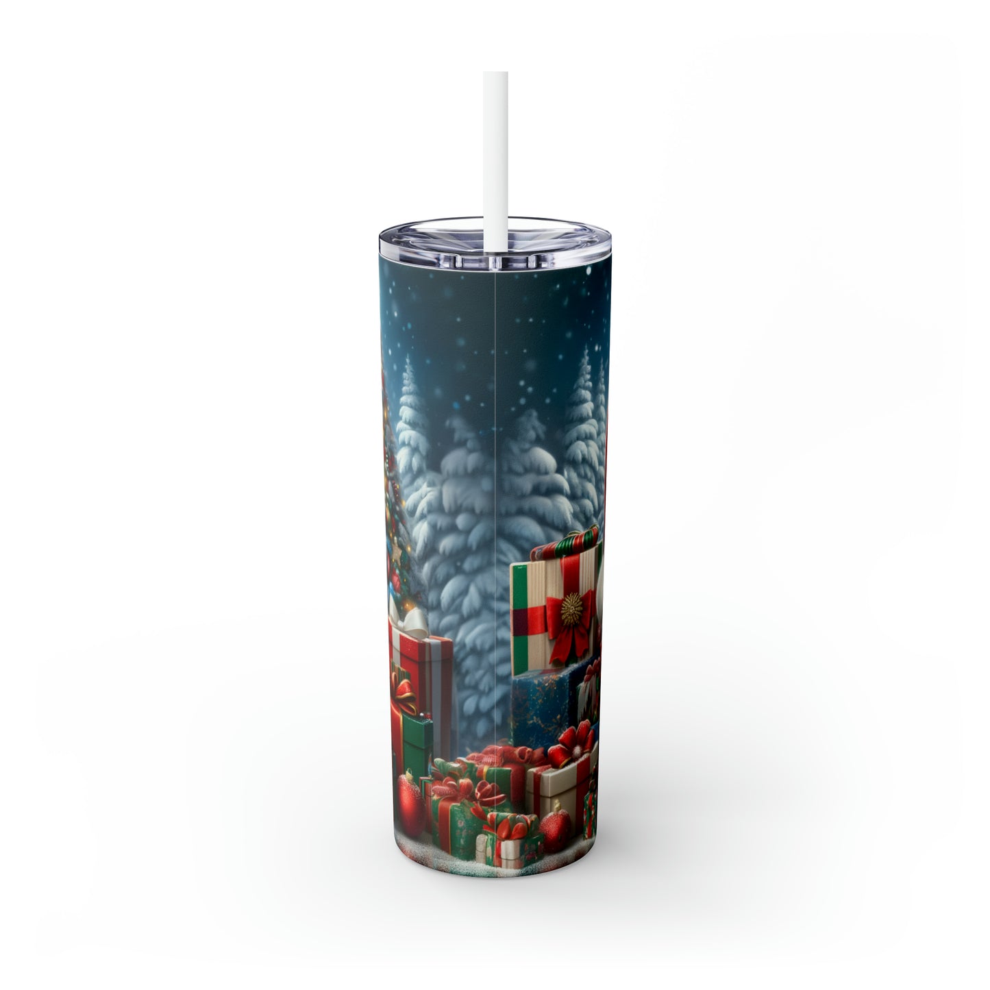 Skinny Tumbler with Straw, 20oz, Shih-Tzu Christmas