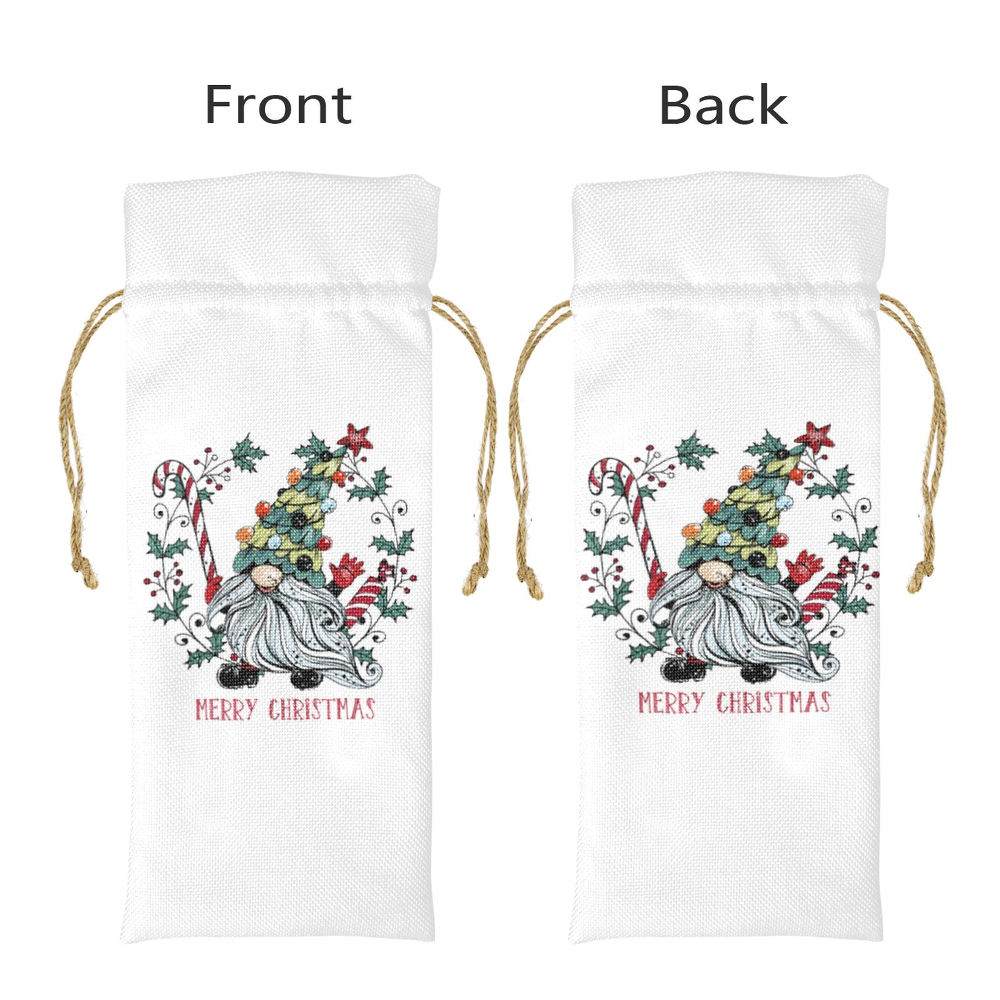 Merry Christmas Whimsical Santa Linen Wine Bottle Bag