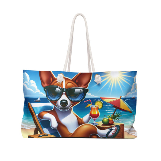 Personalised/Non-Personalised Weekender Bag, Summer Beach Dog, Basenji, Large Weekender Bag, Beach Bag, Book Bag