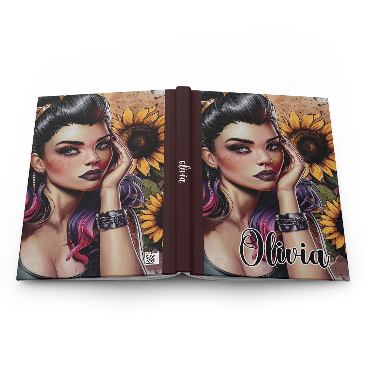 Personalised Hardcover Journal Matte, Girl and Sunflowers, awd-1674