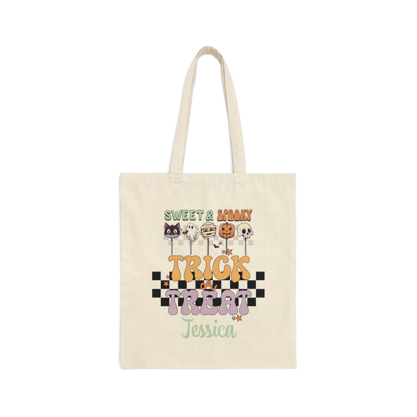 Cotton Canvas Tote Bag, Personalized Trick or Treat Bag, Personalised Halloween Bag, Halloween Tote, Kids Halloween Bag, Trick-or-Treat Bag