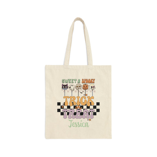 Cotton Canvas Tote Bag, Personalized Trick or Treat Bag, Personalised Halloween Bag, Halloween Tote, Kids Halloween Bag, Trick-or-Treat Bag