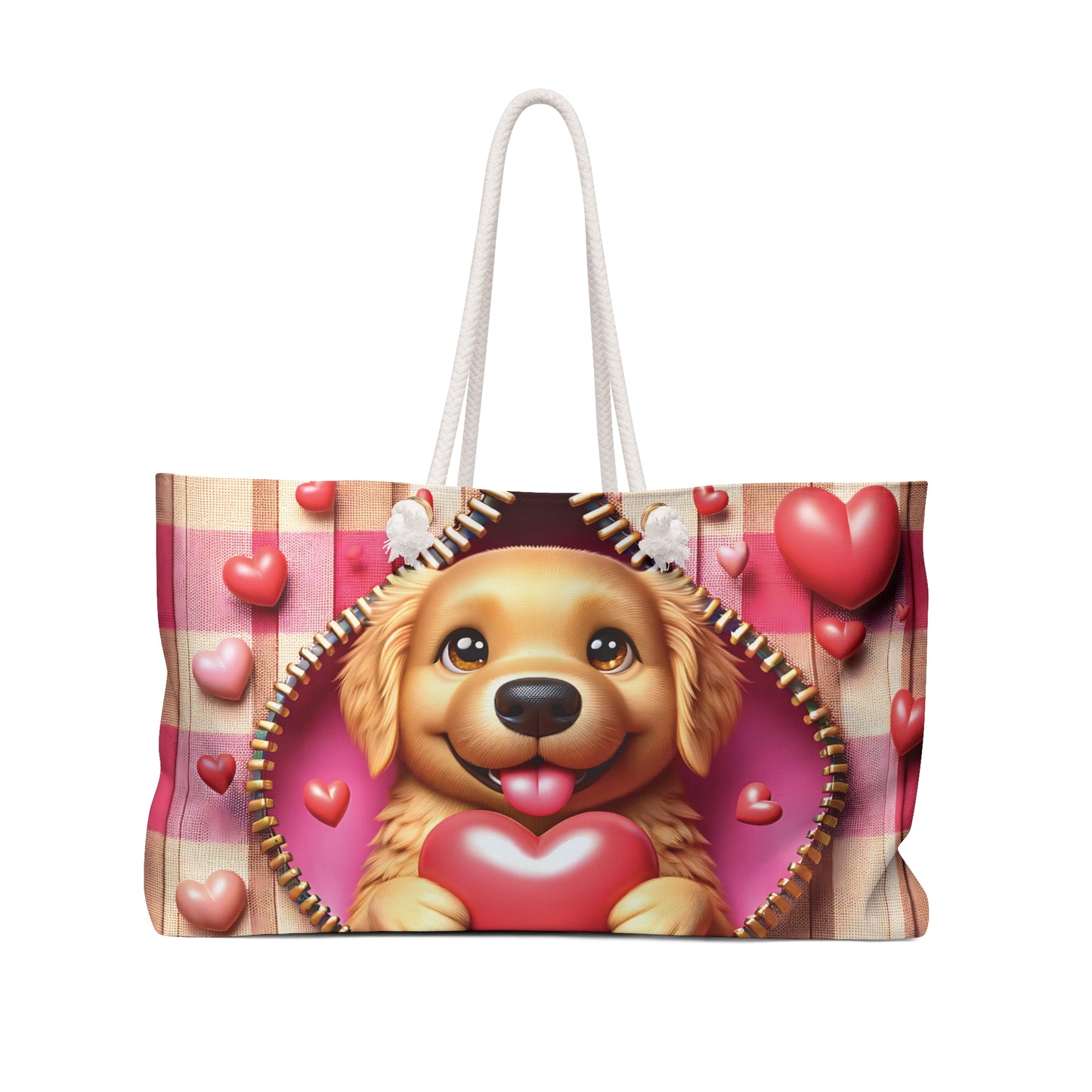 Personalised/Non-Personalised Weekender Bag, Cute Dog, Zipper, Valentines Day, Large Weekender Bag, Beach Bag, Book Bag