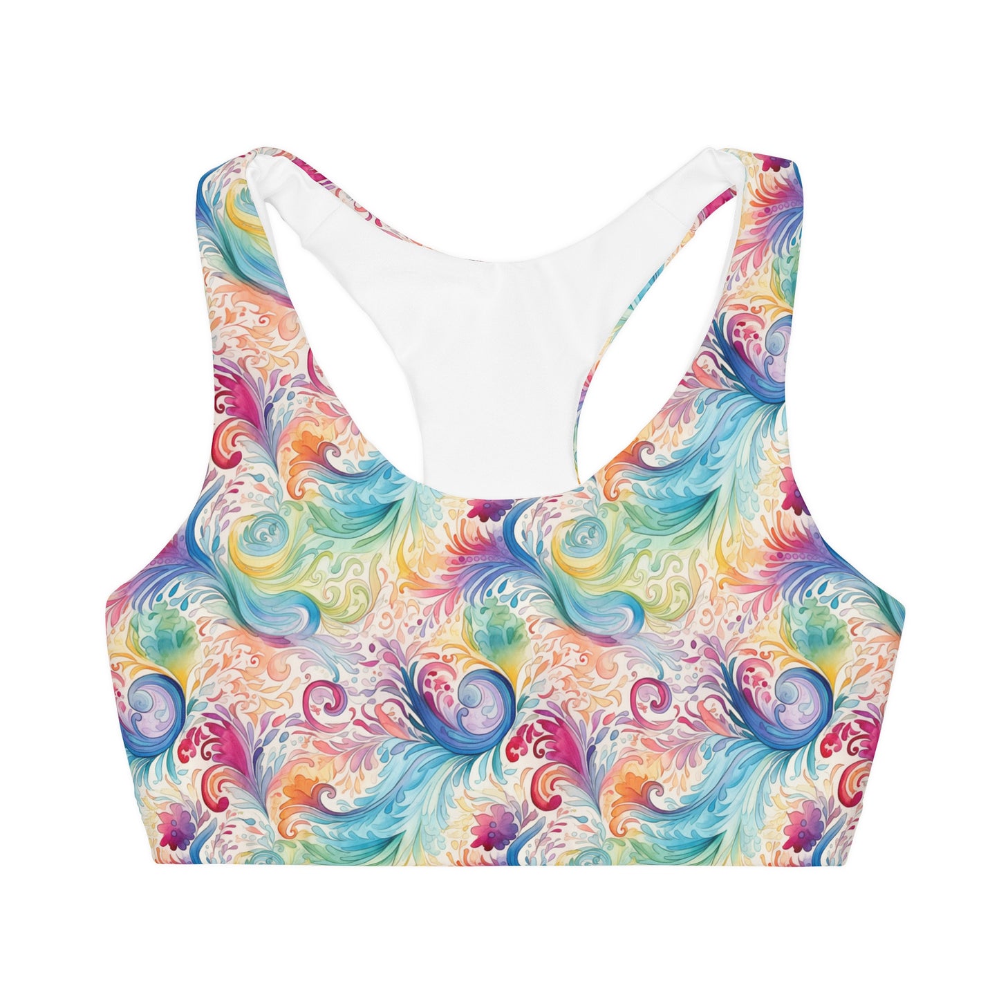 Girls' Double Lined Seamless Sports Bra, Rainbow Paisley