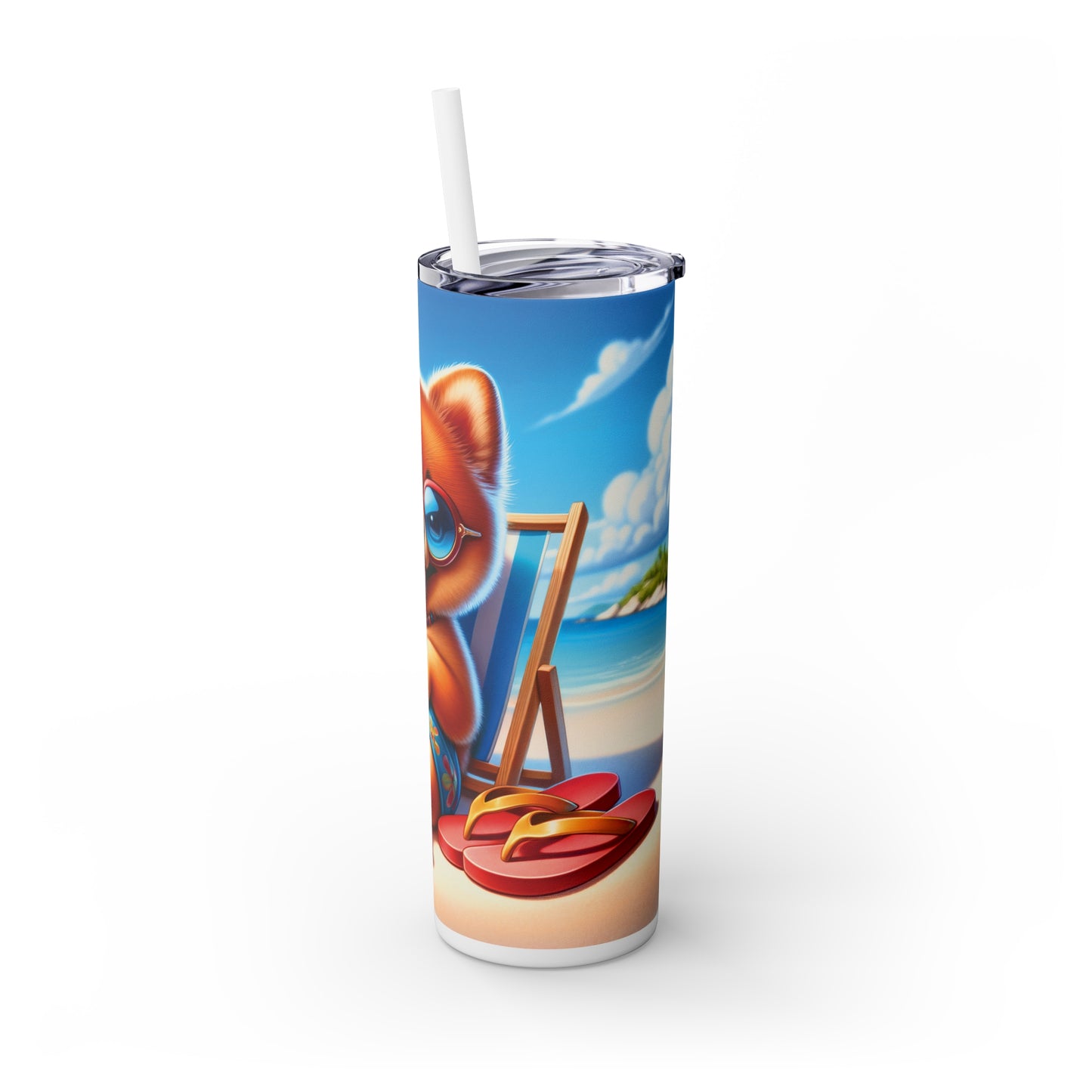 Skinny Tumbler with Straw, 20oz, Dog on Beach,  Cute Pomeranian, awd-1232