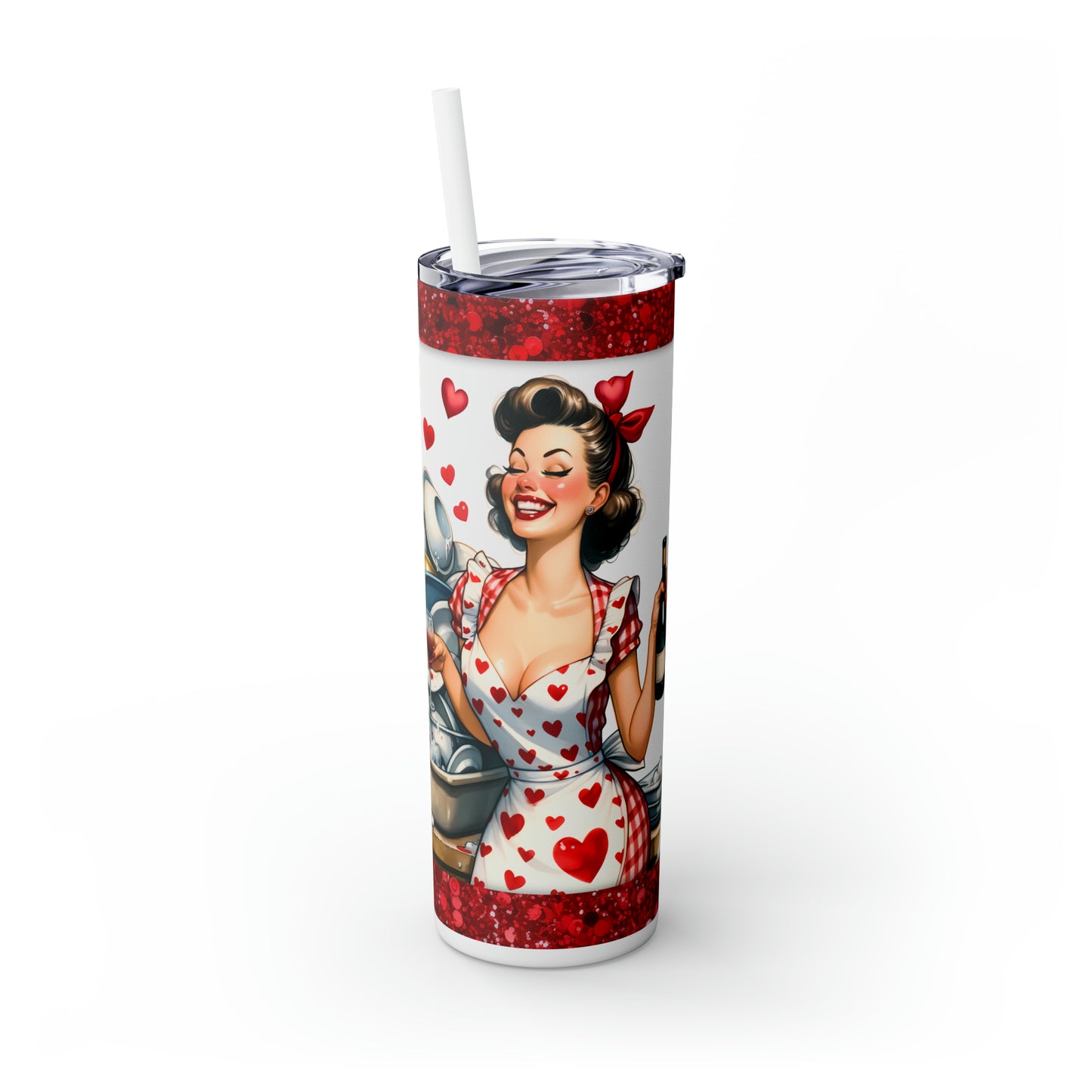 Skinny Tumbler with Straw, 20oz, Retro, The Dishes are Looking at Me all Dirty