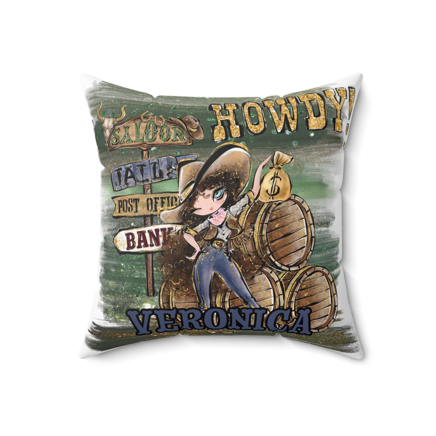 Personalised Howdy Cushion, Brown Curly Hair, Blue Eyes, Polyester Square Cushion, Christmas cushion