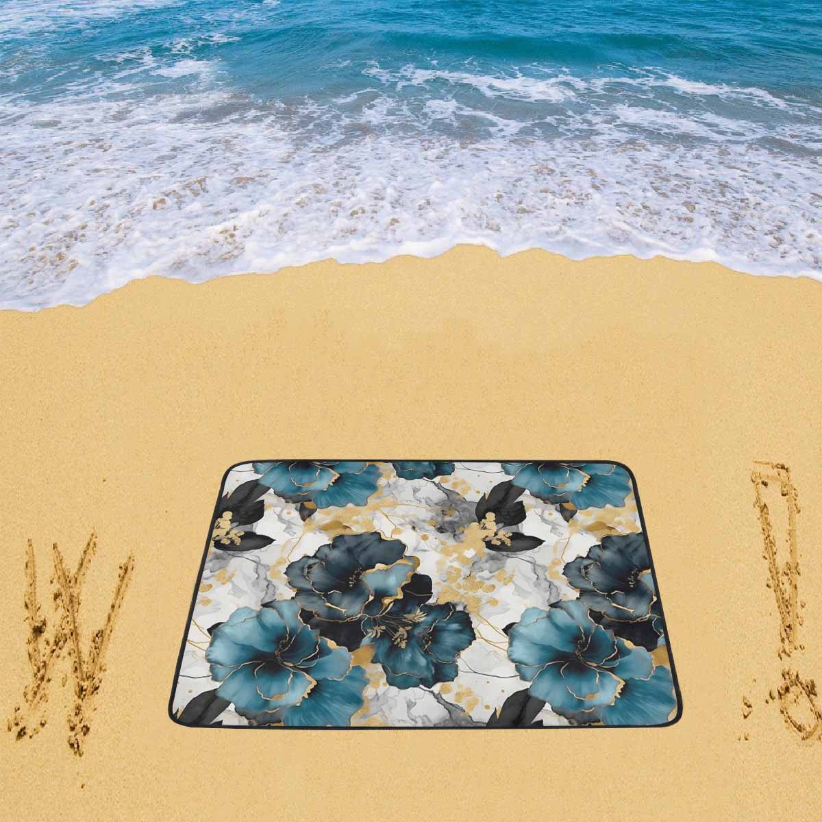 Blue & Gold Ink Floral  Beach Mats 78"x 60"