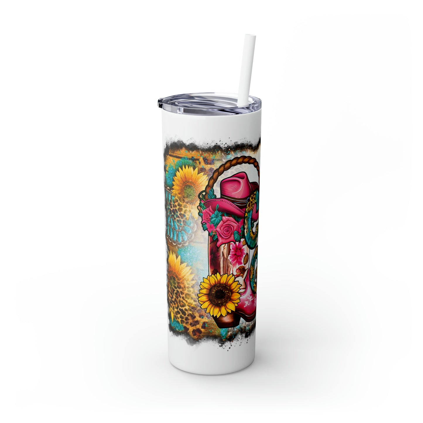 Skinny Tumbler with Straw, 20oz, Sunflowers, Western, Quote, Cowgirl