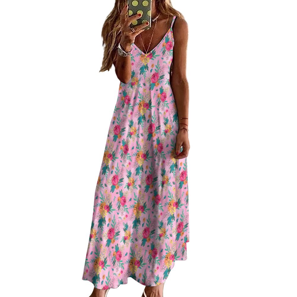 Australian Floral Spaghetti Strap Ankle-Length Dress Long dress