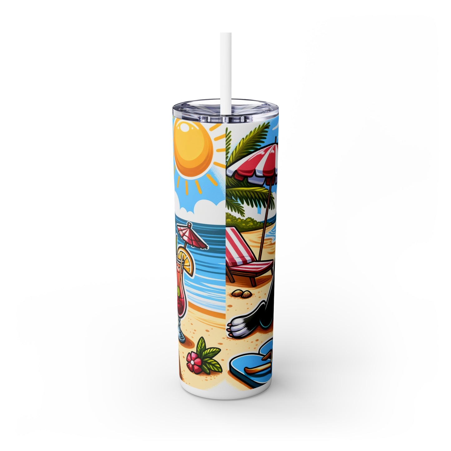 Skinny Tumbler with Straw, 20oz, Dog on Beach, BostonTerrier, awd-1103