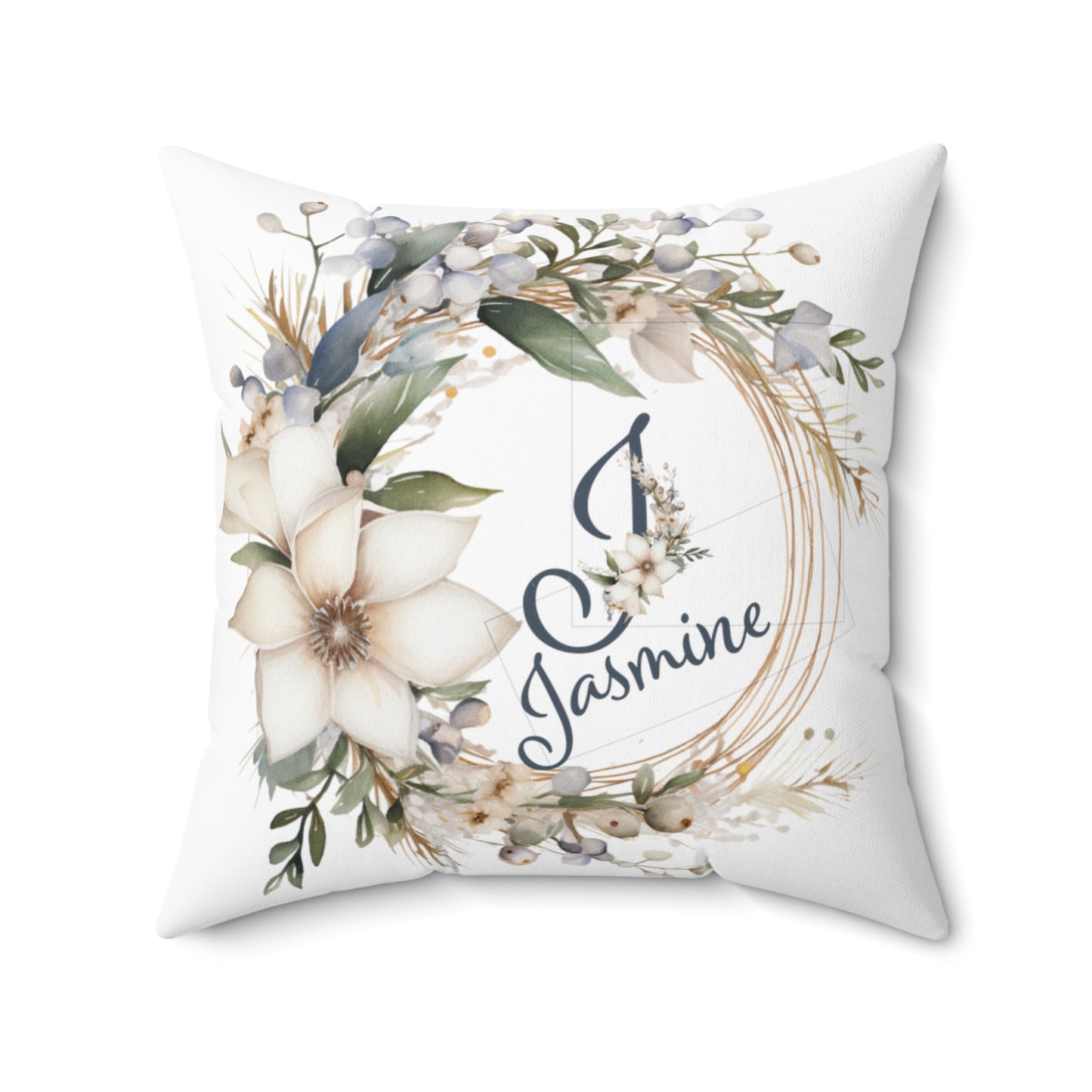 Personalised Polyester Square Cushion, Neutral Floral Wreath