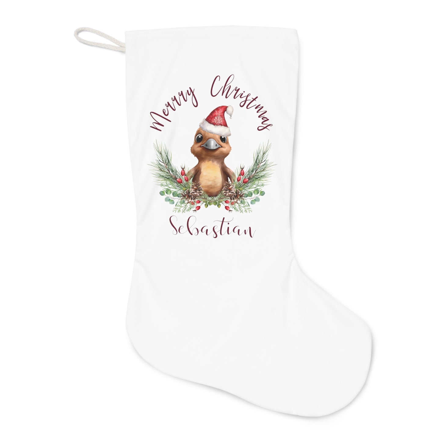 Personalised Santa Stocking, Australian Animals Poinsettia, Platypus