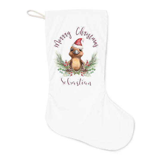 Personalised Santa Stocking, Australian Animals Poinsettia, Platypus