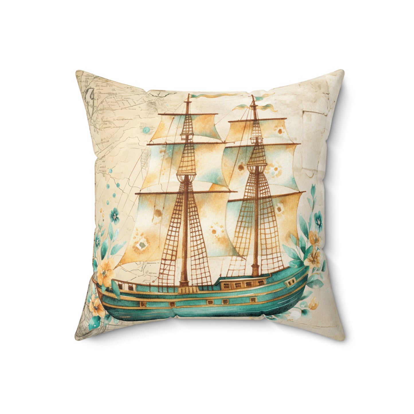 Nautical Polyester Square Cushion, Nautical cushion, Ship