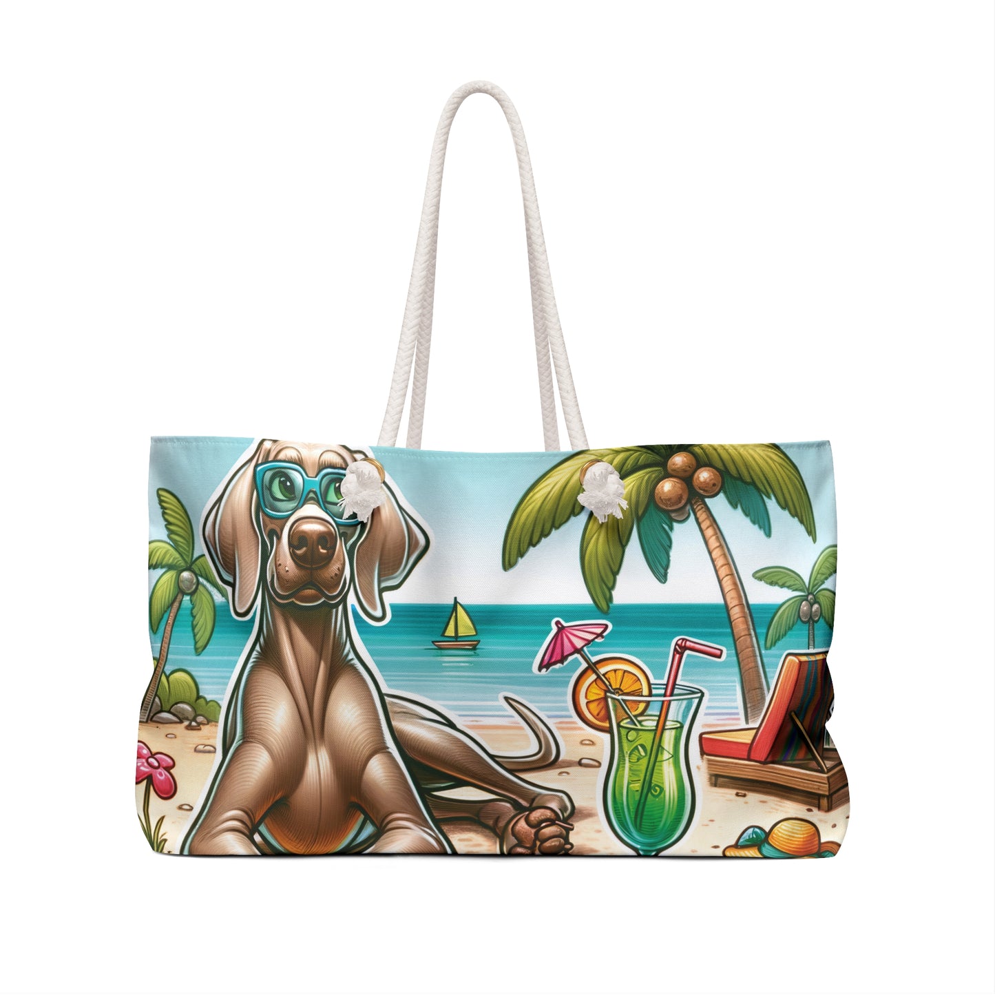 Personalised/Non-Personalised Weekender Bag, Summer Beach Dog, Weimaraner, Large Weekender Bag, Beach Bag, Book Bag