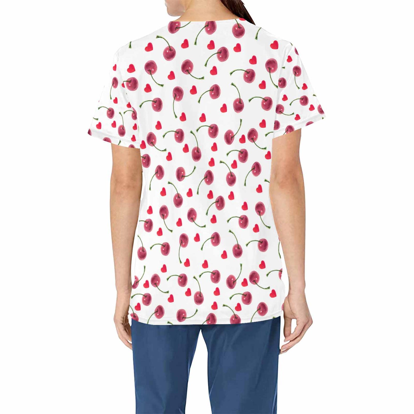 Love Cherries   Women's V Neck Scrub Top Nurse Uniform with Deep Front Pockets