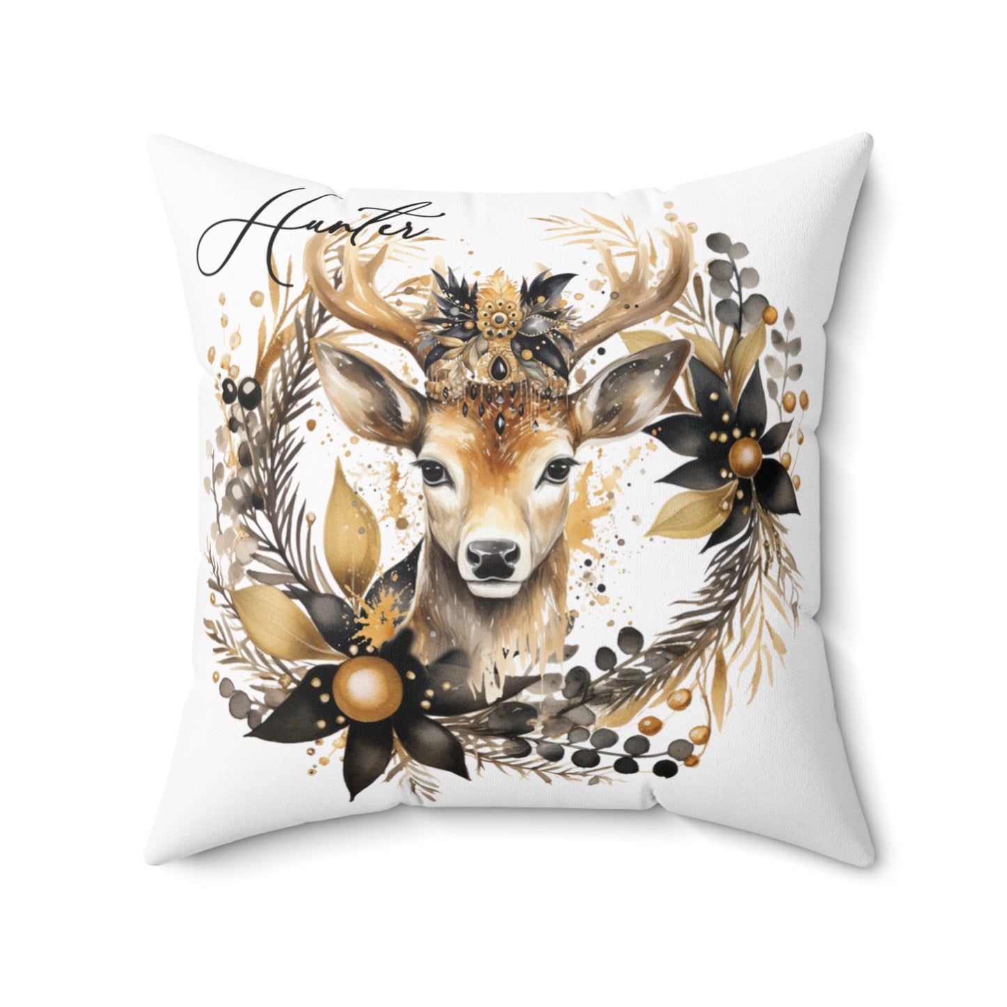 Personalised Cushion,  Reindeer Floral, Polyester Square Cushion, Christmas cushion