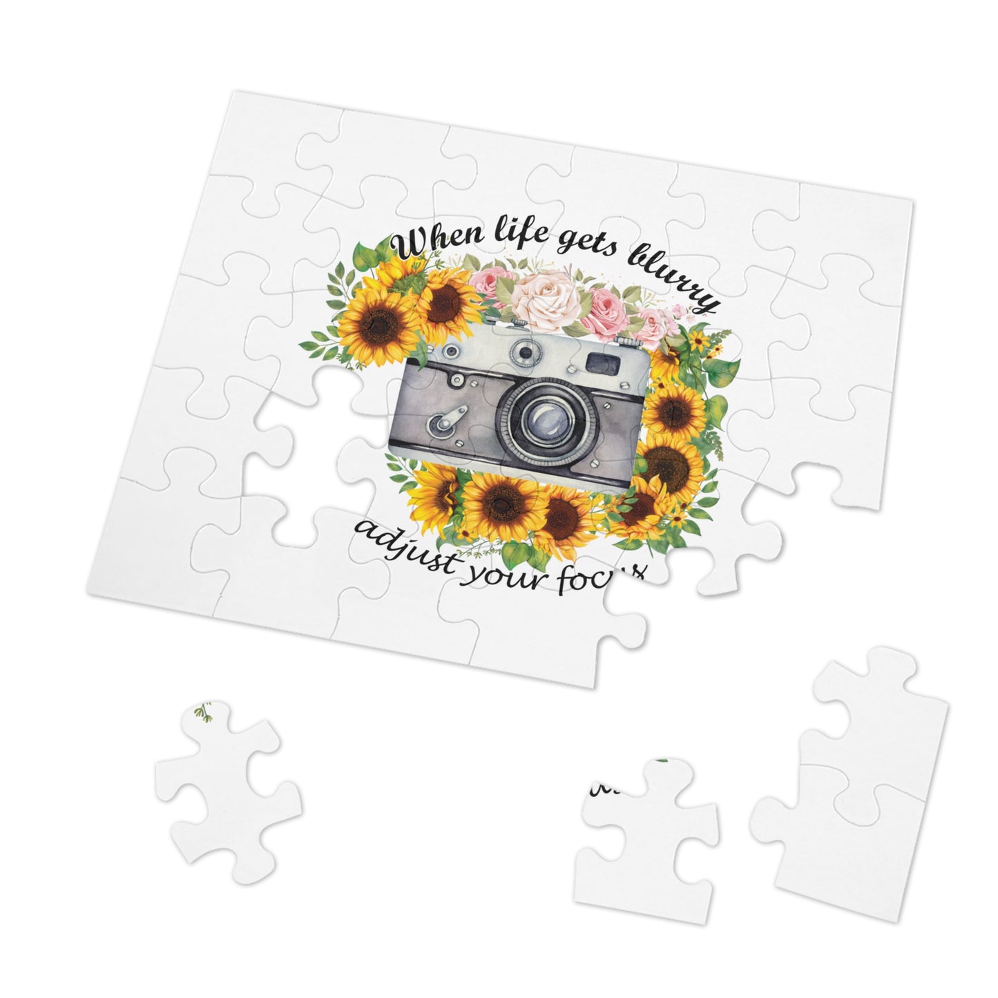 Jigsaw Puzzle, Sunflower, Camera, When life gets blurry adjust your focus, Personalised/Non-Personalised (30, 110, 252, 500,1000-Piece)