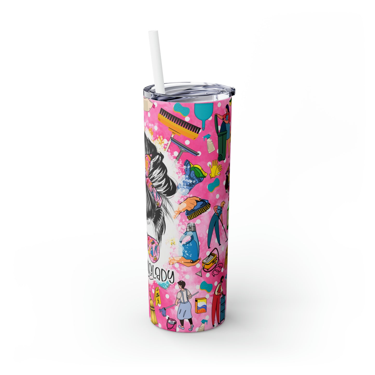 Skinny Tumbler with Straw, 20oz, Cleaning Lady, awd-102